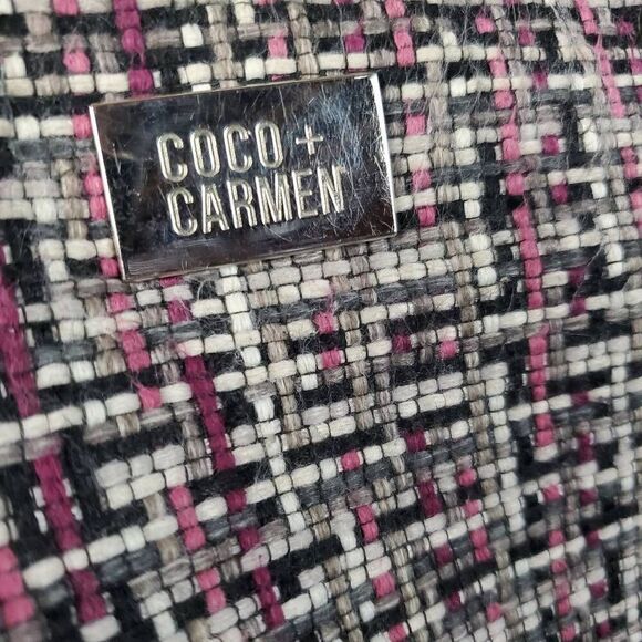 Coco + Carmen Vegan Leather & Tweed Shoulder Bag – Brown/Pink Plaid Purse Tote - Picture 3 of 16